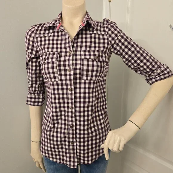 Garage Purple and white buffalo check plaid button up shirt, cotton - Picture 2 of 11